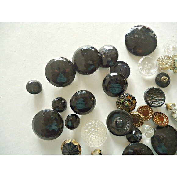 42 Vintage Glass Buttons & Rhinestone Buttons Collection Jet Black - Picture 3 of 5